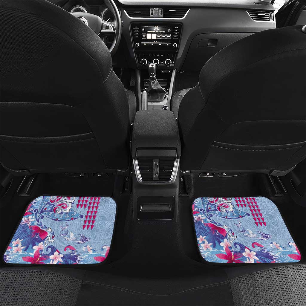 Hawaiian Tribal Manta Ray Car Mats Kakau Tattoo and Flowers Surfing Waves Pattern Soft Color