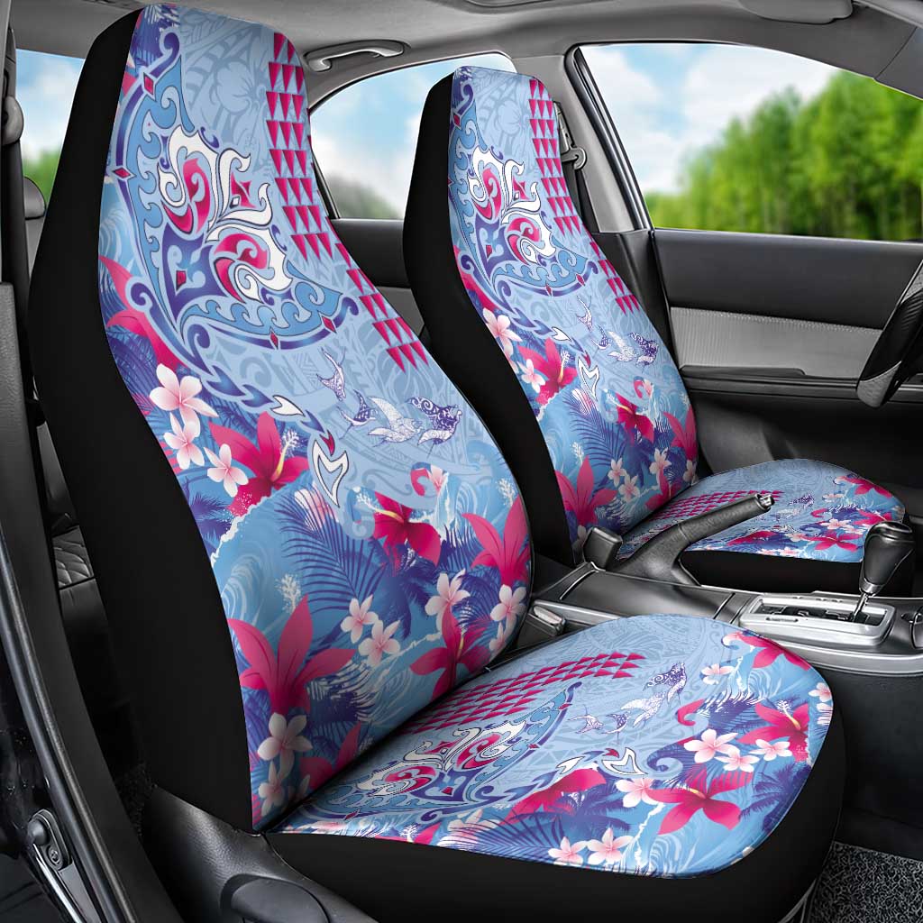 Hawaiian Tribal Manta Ray Car Seat Cover Kakau Tattoo and Flowers Surfing Waves Pattern Soft Color