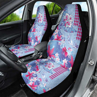 Hawaiian Tribal Manta Ray Car Seat Cover Kakau Tattoo and Flowers Surfing Waves Pattern Soft Color