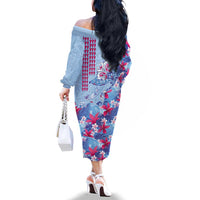 Hawaiian Tribal Manta Ray Family Matching Off The Shoulder Long Sleeve Dress and Hawaiian Shirt Kakau Tattoo and Flowers Surfing Waves Pattern Soft Color LT03 - Polynesian Pride