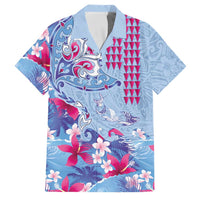 Hawaiian Tribal Manta Ray Family Matching Off Shoulder Maxi Dress and Hawaiian Shirt Kakau Tattoo and Flowers Surfing Waves Pattern Soft Color LT03 Dad's Shirt - Short Sleeve Multicolor - Polynesian Pride