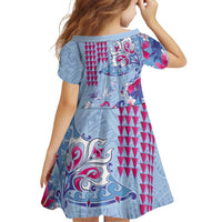 Hawaiian Tribal Manta Ray Family Matching Short Sleeve Bodycon Dress and Hawaiian Shirt Kakau Tattoo and Flowers Surfing Waves Pattern Soft Color LT03 - Polynesian Pride
