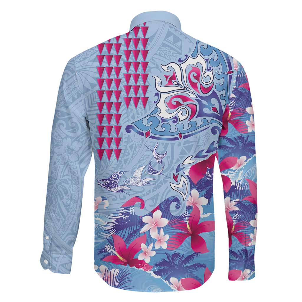 Hawaiian Tribal Manta Ray Family Matching Summer Maxi Dress and Hawaiian Shirt Kakau Tattoo and Flowers Surfing Waves Pattern Soft Color LT03 - Polynesian Pride