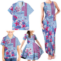 Hawaiian Tribal Manta Ray Family Matching Tank Maxi Dress and Hawaiian Shirt Kakau Tattoo and Flowers Surfing Waves Pattern Soft Color LT03 - Polynesian Pride