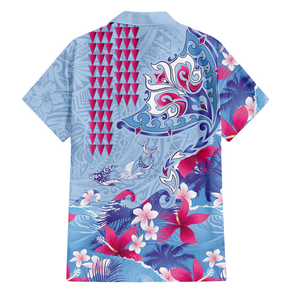 Hawaiian Tribal Manta Ray Family Matching Tank Maxi Dress and Hawaiian Shirt Kakau Tattoo and Flowers Surfing Waves Pattern Soft Color LT03 - Polynesian Pride