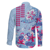 Hawaiian Tribal Manta Ray Family Matching Tank Maxi Dress and Hawaiian Shirt Kakau Tattoo and Flowers Surfing Waves Pattern Soft Color LT03 - Polynesian Pride