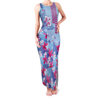Hawaiian Tribal Manta Ray Family Matching Tank Maxi Dress and Hawaiian Shirt Kakau Tattoo and Flowers Surfing Waves Pattern Soft Color LT03 Mom's Dress Multicolor - Polynesian Pride