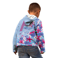 Hawaiian Tribal Manta Ray Kid Hoodie Kakau Tattoo and Flowers Surfing Waves Pattern Soft Color
