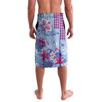 Hawaiian Tribal Manta Ray Lavalava Kakau Tattoo and Flowers Surfing Waves Pattern Soft Color