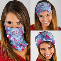 Hawaiian Tribal Manta Ray Neck Gaiter Kakau Tattoo and Flowers Surfing Waves Pattern Soft Color