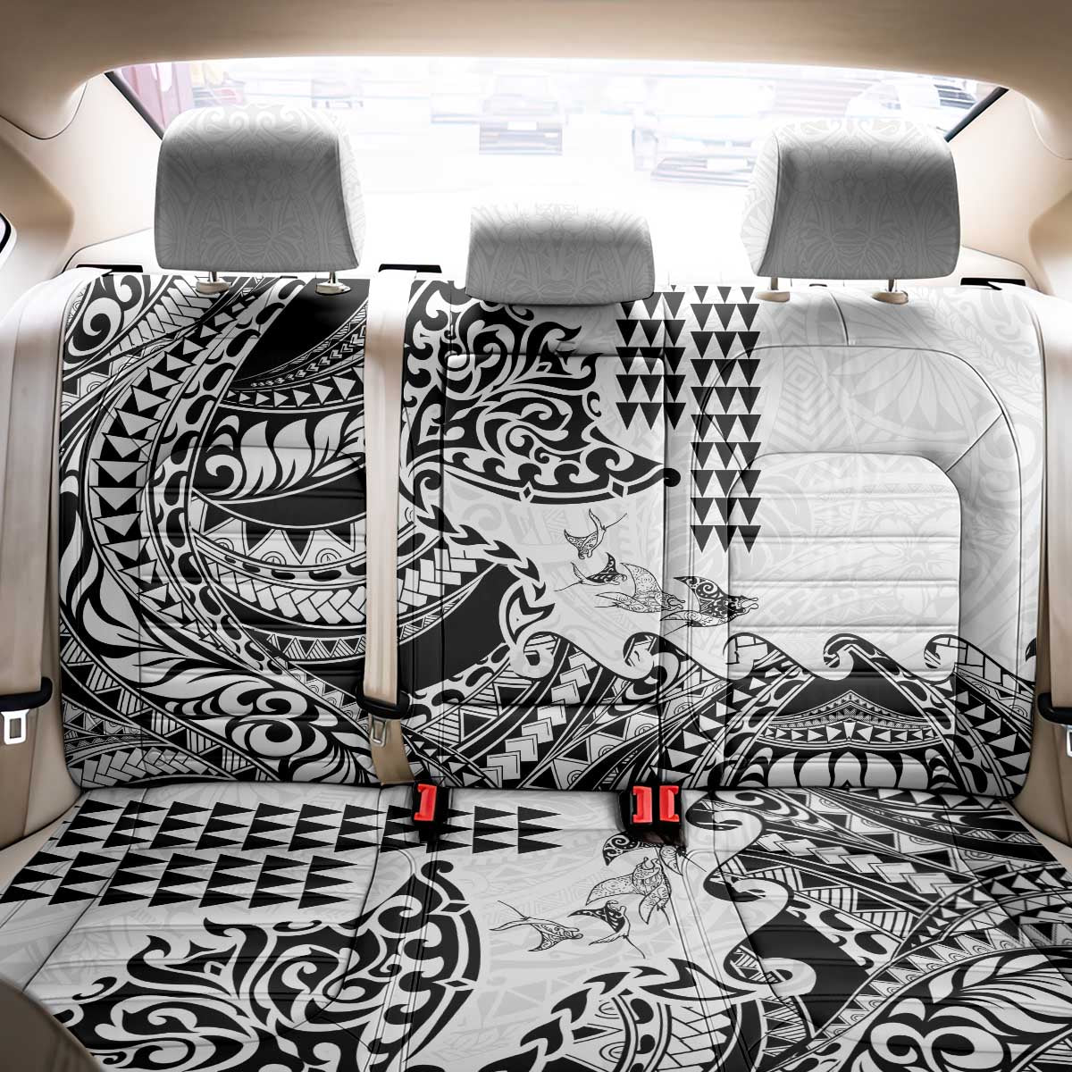 Hawaiian Tribal Manta Ray Back Car Seat Cover Kakau Tattoo and Polynesian Art Motif Pattern