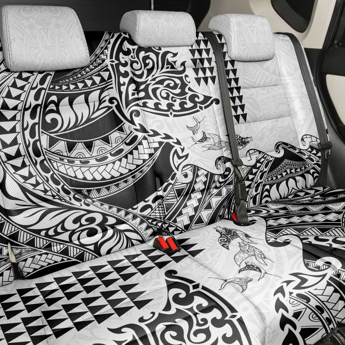 Hawaiian Tribal Manta Ray Back Car Seat Cover Kakau Tattoo and Polynesian Art Motif Pattern