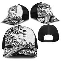 Hawaiian Tribal Manta Ray Baseball Net Cap Kakau Tattoo and Polynesian Art Motif Pattern