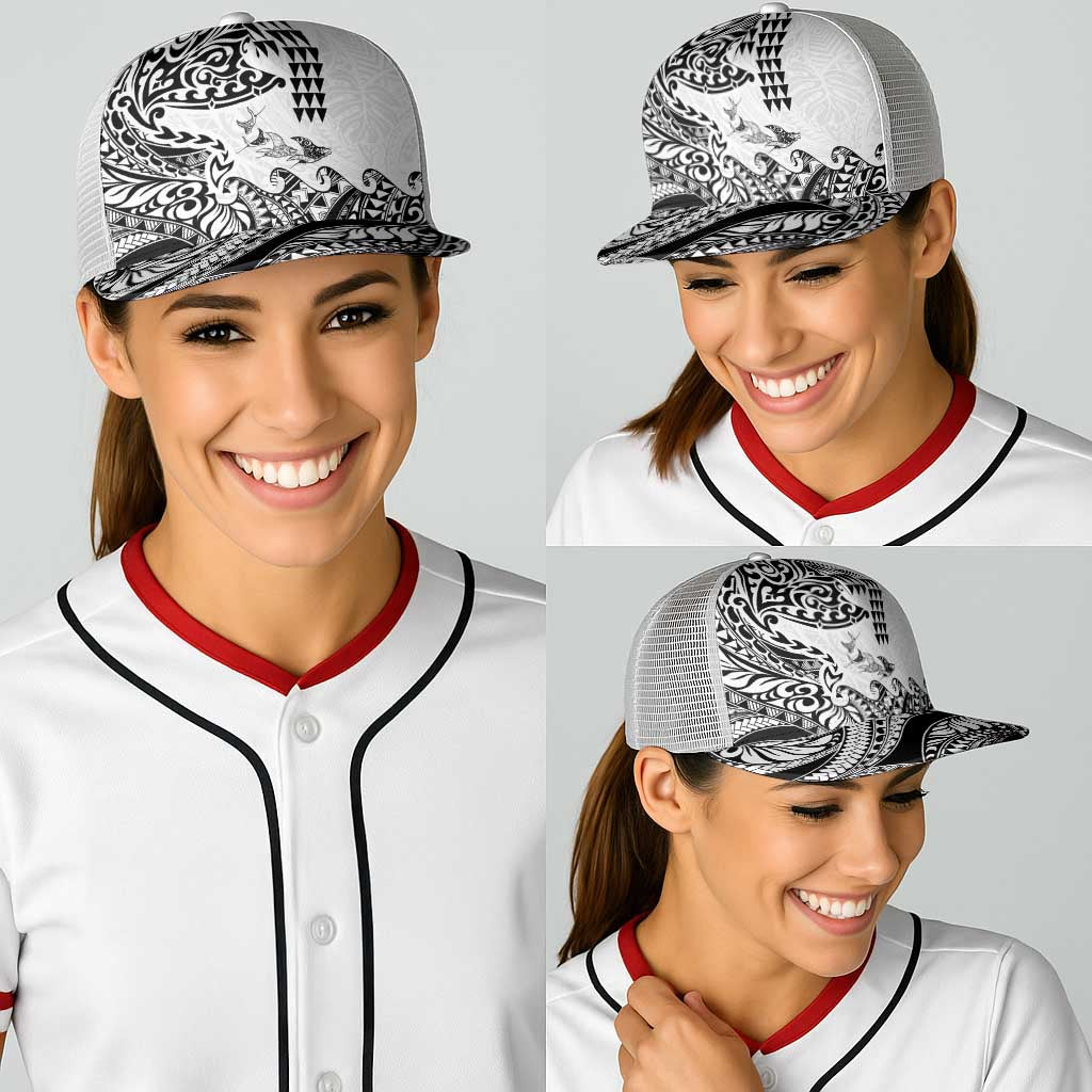Hawaiian Tribal Manta Ray Baseball Net Cap Kakau Tattoo and Polynesian Art Motif Pattern