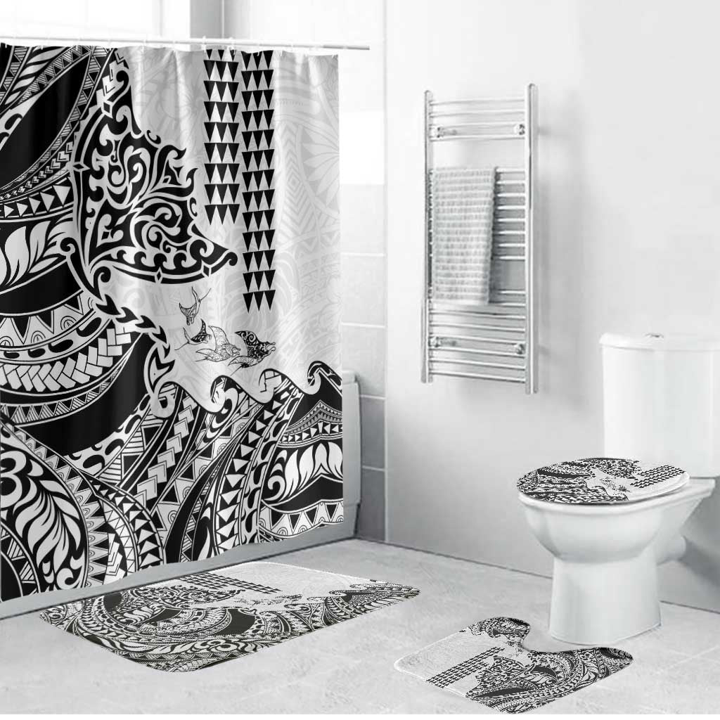 Hawaiian Tribal Manta Ray Bathroom Set Kakau Tattoo and Polynesian Art Motif Pattern