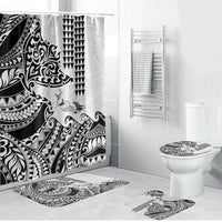 Hawaiian Tribal Manta Ray Bathroom Set Kakau Tattoo and Polynesian Art Motif Pattern
