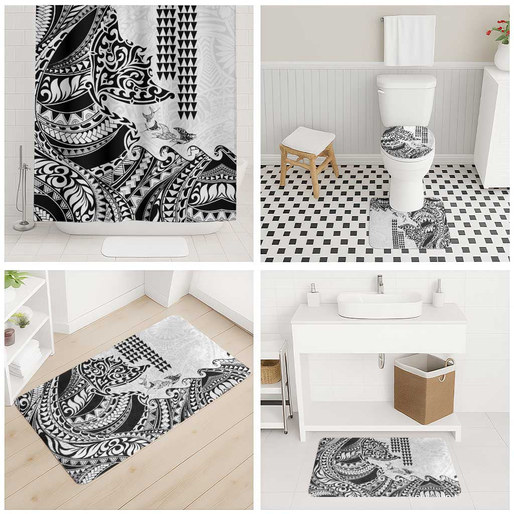 Hawaiian Tribal Manta Ray Bathroom Set Kakau Tattoo and Polynesian Art Motif Pattern