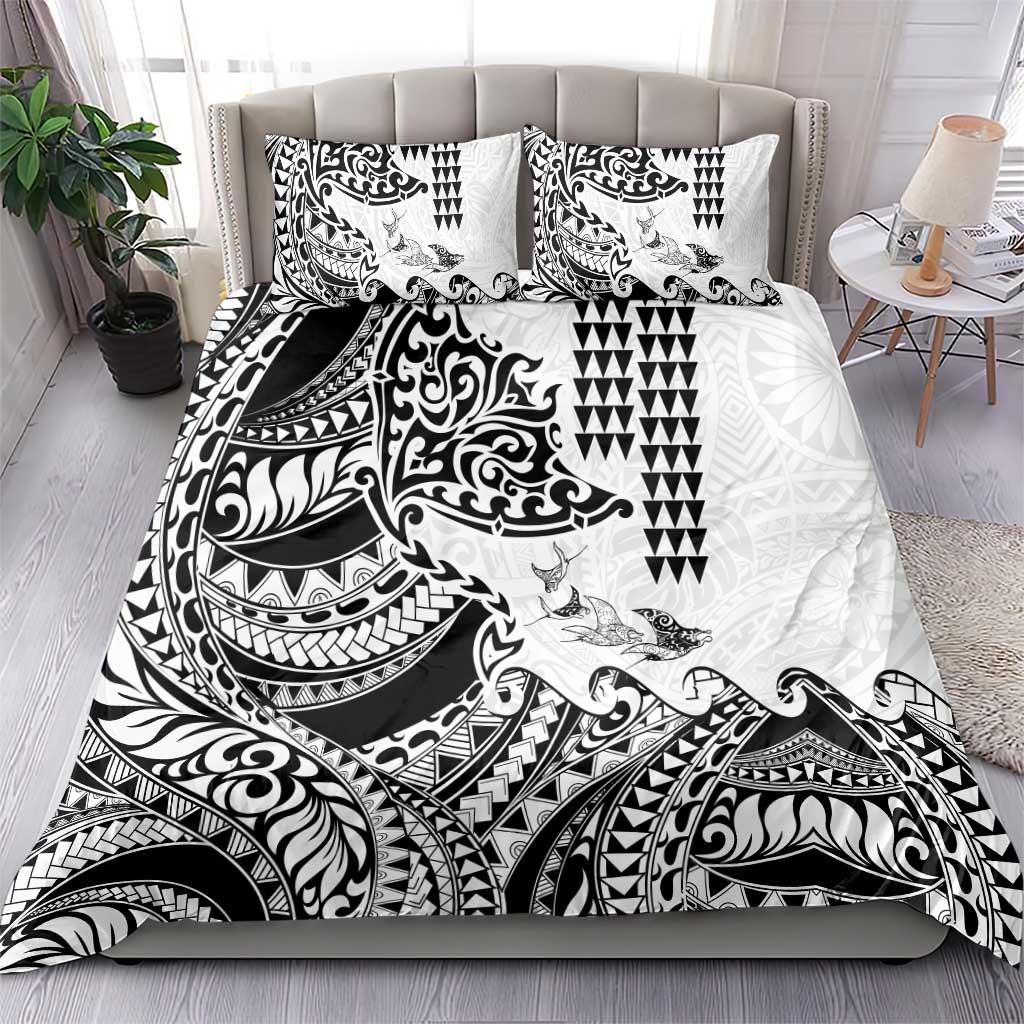 Hawaiian Tribal Manta Ray Bedding Set Kakau Tattoo and Polynesian Art Motif Pattern