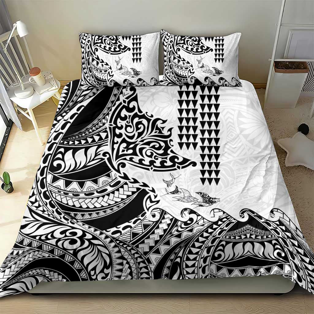 Hawaiian Tribal Manta Ray Bedding Set Kakau Tattoo and Polynesian Art Motif Pattern