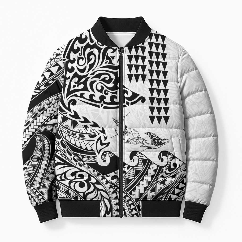 Hawaiian Tribal Manta Ray Bomber Puffer Jacket Kakau Tattoo and Polynesian Art Motif Pattern
