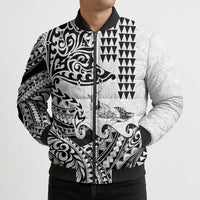 Hawaiian Tribal Manta Ray Bomber Puffer Jacket Kakau Tattoo and Polynesian Art Motif Pattern