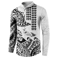 Hawaiian Tribal Manta Ray Button Sweatshirt Kakau Tattoo and Polynesian Art Motif Pattern
