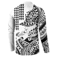 Hawaiian Tribal Manta Ray Button Sweatshirt Kakau Tattoo and Polynesian Art Motif Pattern