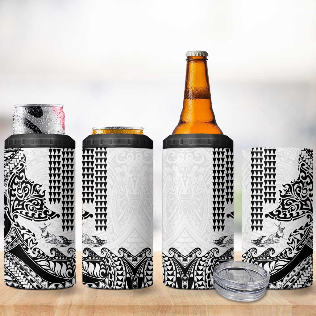 Hawaiian Tribal Manta Ray 4 in 1 Can Cooler Tumbler Kakau Tattoo and Polynesian Art Motif Pattern