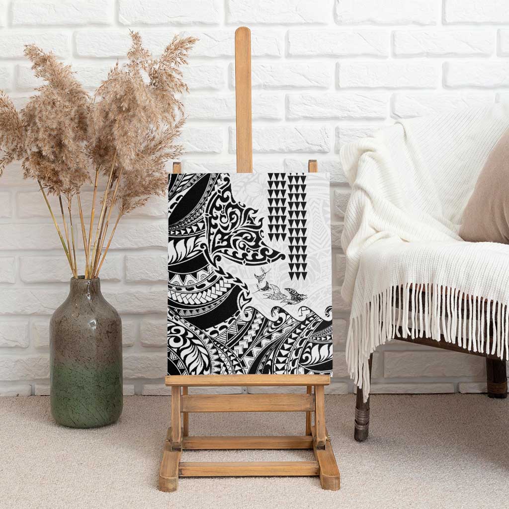 Hawaiian Tribal Manta Ray Canvas Wall Art Kakau Tattoo and Polynesian Art Motif Pattern
