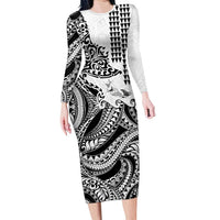 Hawaiian Tribal Manta Ray Family Matching Long Sleeve Bodycon Dress and Hawaiian Shirt Kakau Tattoo and Polynesian Art Motif Pattern LT03 Mom's Dress Multicolor - Polynesian Pride
