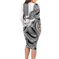Hawaiian Tribal Manta Ray Family Matching Long Sleeve Bodycon Dress and Hawaiian Shirt Kakau Tattoo and Polynesian Art Motif Pattern LT03 - Polynesian Pride