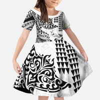 Hawaiian Tribal Manta Ray Family Matching Mermaid Dress and Hawaiian Shirt Kakau Tattoo and Polynesian Art Motif Pattern LT03 Daughter's Dress Multicolor - Polynesian Pride