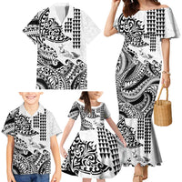 Hawaiian Tribal Manta Ray Family Matching Mermaid Dress and Hawaiian Shirt Kakau Tattoo and Polynesian Art Motif Pattern LT03 - Polynesian Pride