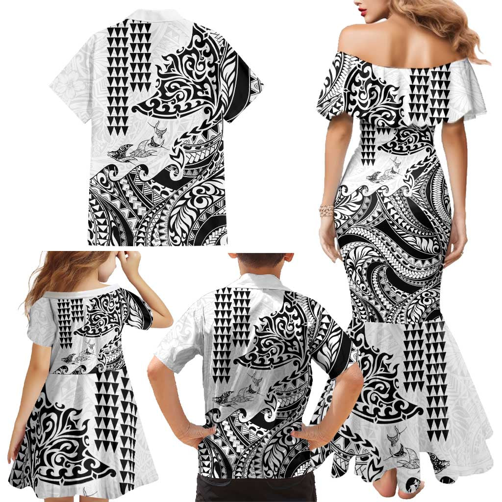Hawaiian Tribal Manta Ray Family Matching Mermaid Dress and Hawaiian Shirt Kakau Tattoo and Polynesian Art Motif Pattern LT03 - Polynesian Pride