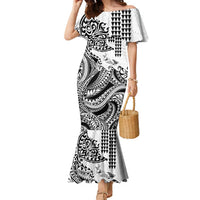 Hawaiian Tribal Manta Ray Family Matching Mermaid Dress and Hawaiian Shirt Kakau Tattoo and Polynesian Art Motif Pattern LT03 Mom's Dress Multicolor - Polynesian Pride