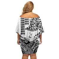 Hawaiian Tribal Manta Ray Family Matching Off Shoulder Short Dress and Hawaiian Shirt Kakau Tattoo and Polynesian Art Motif Pattern LT03 - Polynesian Pride