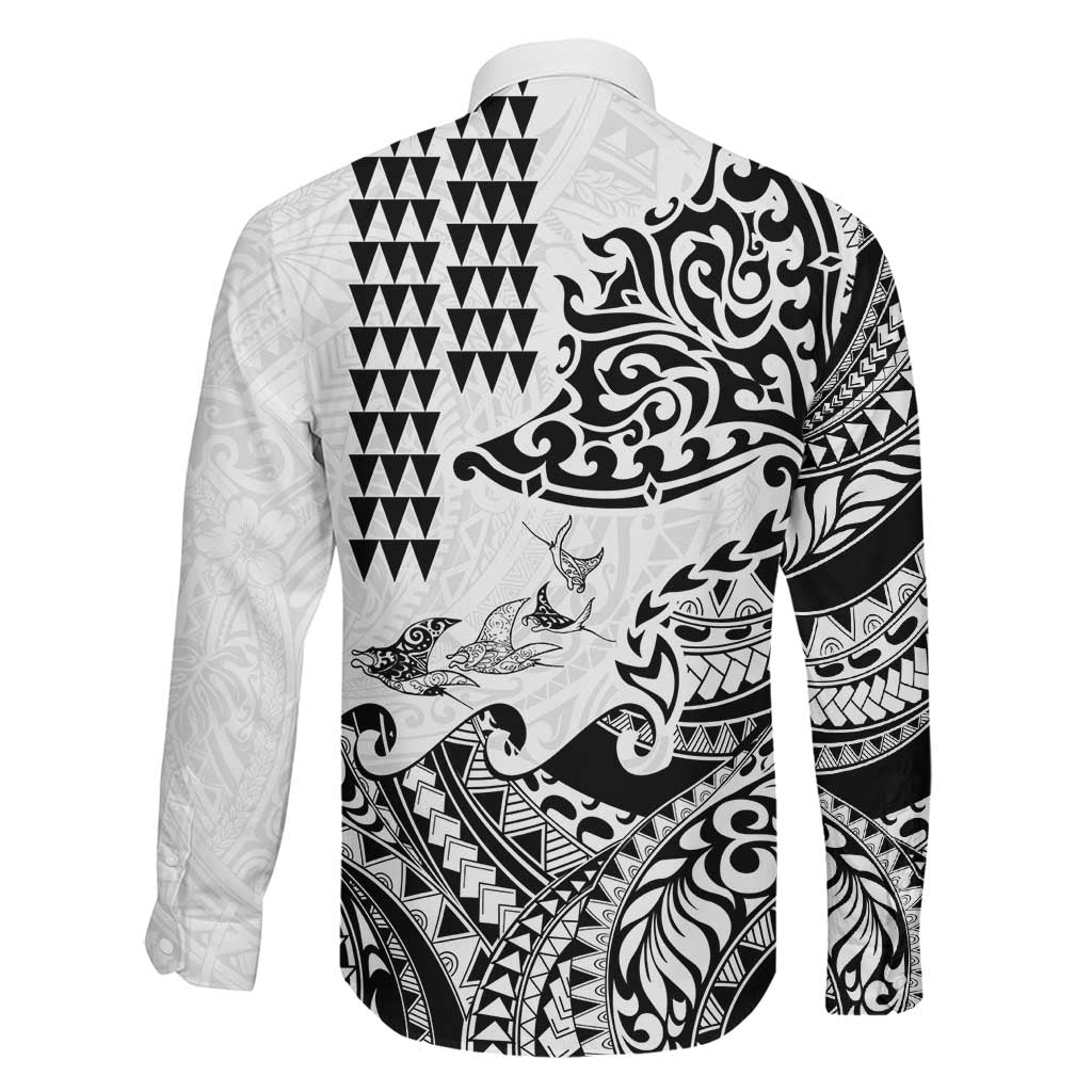 Hawaiian Tribal Manta Ray Family Matching Short Sleeve Bodycon Dress and Hawaiian Shirt Kakau Tattoo and Polynesian Art Motif Pattern LT03 - Polynesian Pride