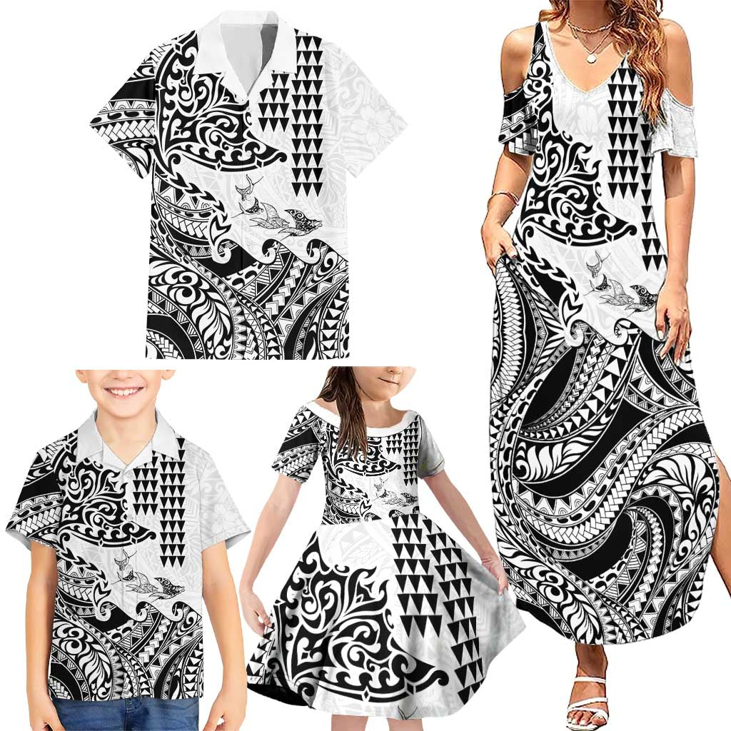 Hawaiian Tribal Manta Ray Family Matching Summer Maxi Dress and Hawaiian Shirt Kakau Tattoo and Polynesian Art Motif Pattern LT03 - Polynesian Pride