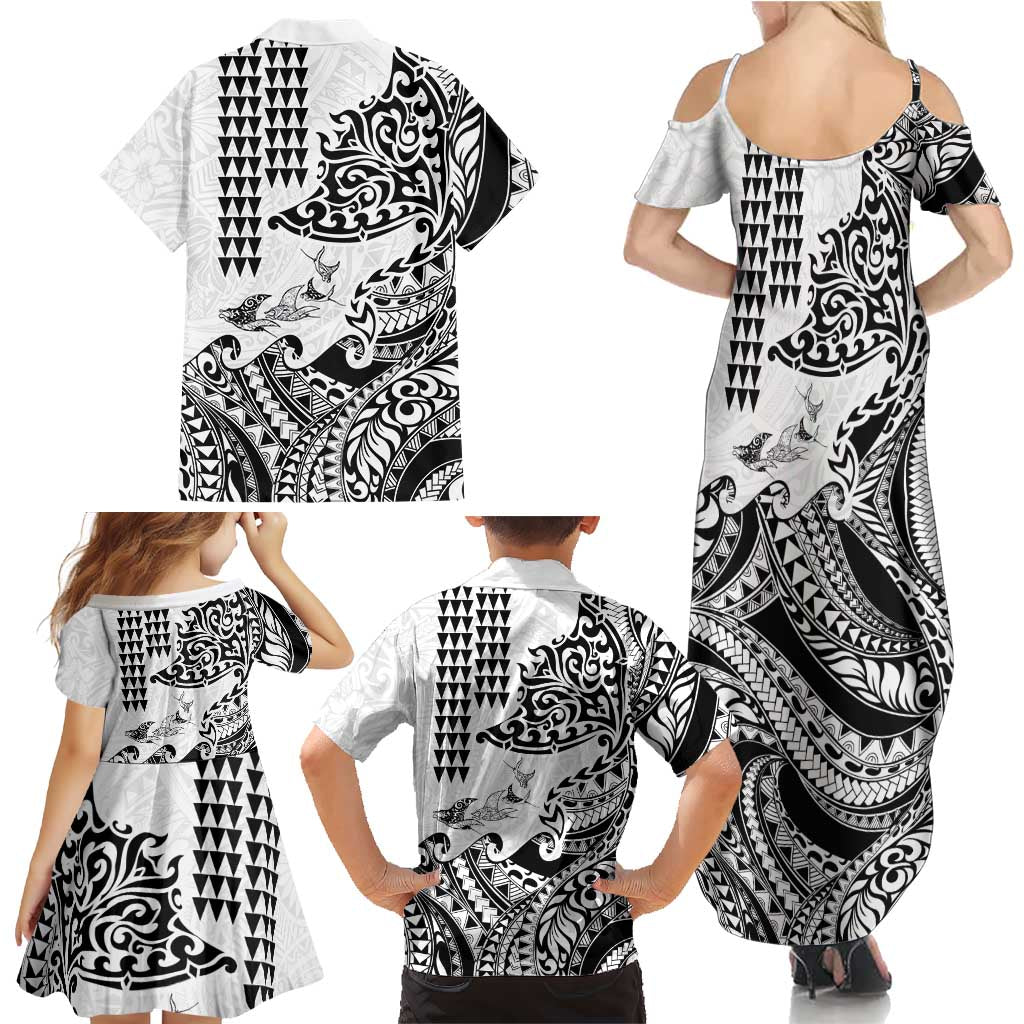 Hawaiian Tribal Manta Ray Family Matching Summer Maxi Dress and Hawaiian Shirt Kakau Tattoo and Polynesian Art Motif Pattern LT03 - Polynesian Pride
