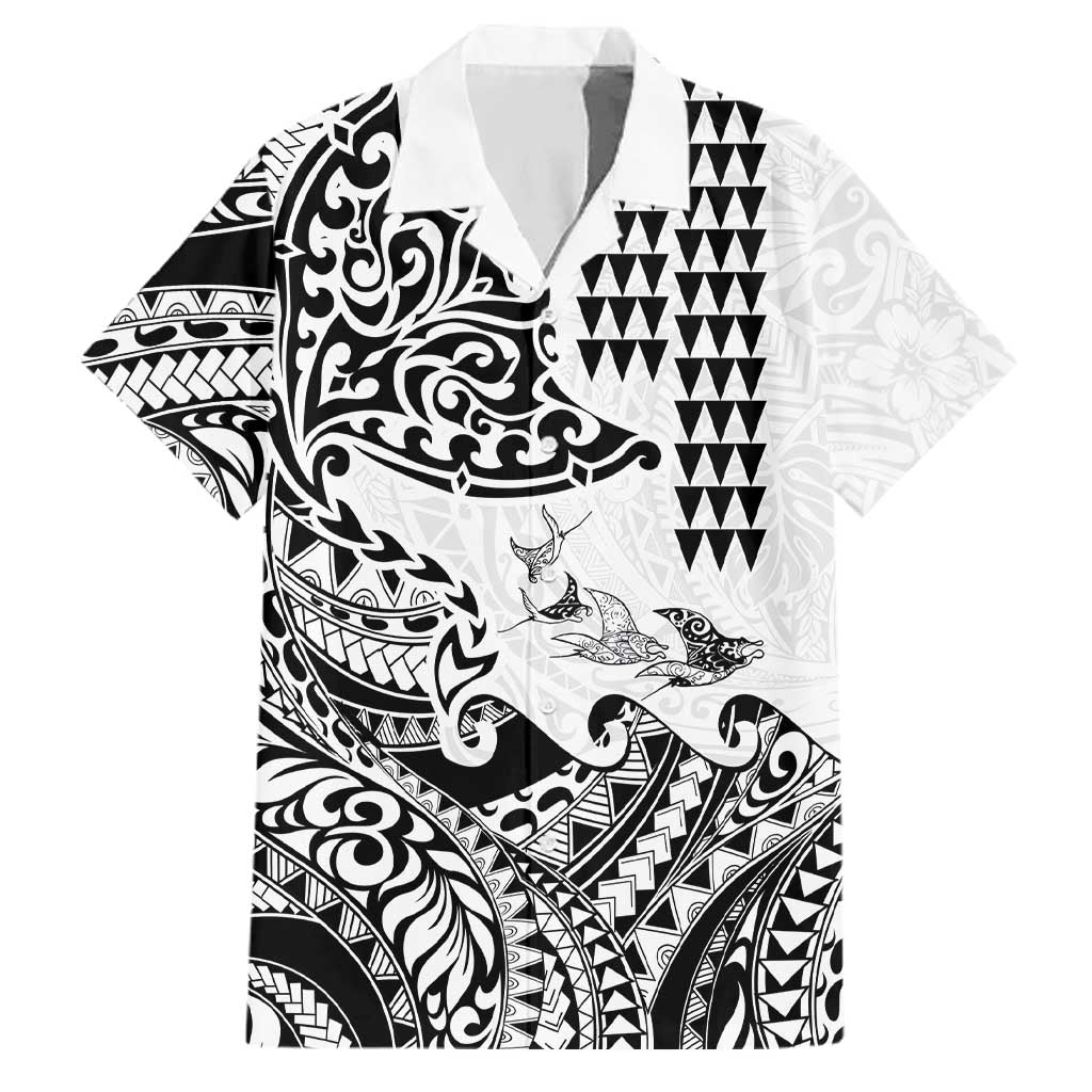 Hawaiian Tribal Manta Ray Family Matching Summer Maxi Dress and Hawaiian Shirt Kakau Tattoo and Polynesian Art Motif Pattern LT03 Dad's Shirt - Short Sleeve Multicolor - Polynesian Pride