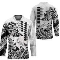 Hawaiian Tribal Manta Ray Hockey Jersey Kakau Tattoo and Polynesian Art Motif Pattern