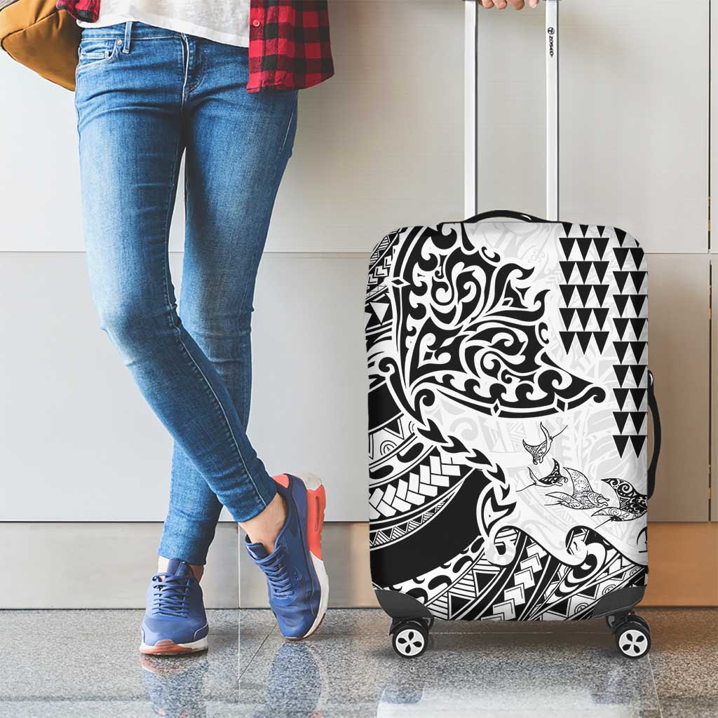 Hawaiian Tribal Manta Ray Luggage Cover Kakau Tattoo and Polynesian Art Motif Pattern