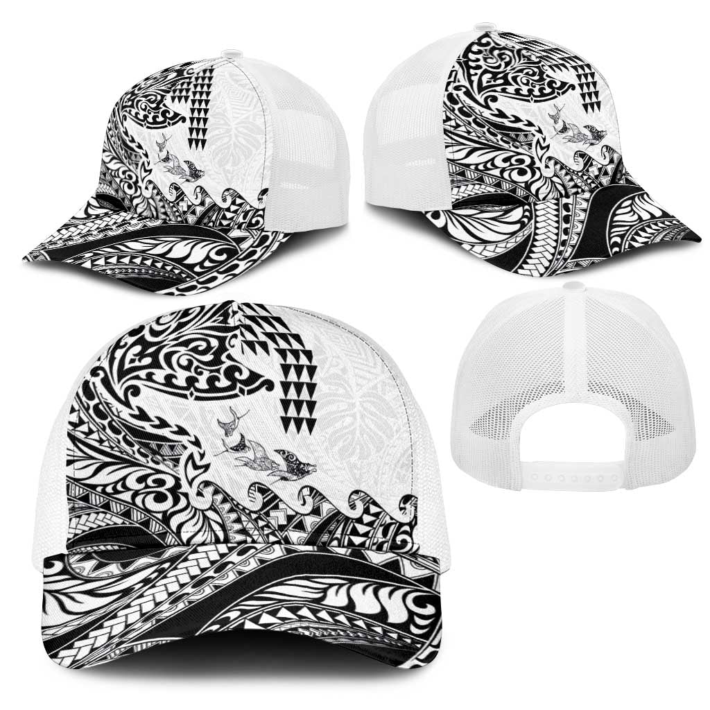 Hawaiian Tribal Manta Ray Mesh Trucker Cap Kakau Tattoo and Polynesian Art Motif Pattern