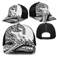 Hawaiian Tribal Manta Ray Mesh Trucker Cap Kakau Tattoo and Polynesian Art Motif Pattern