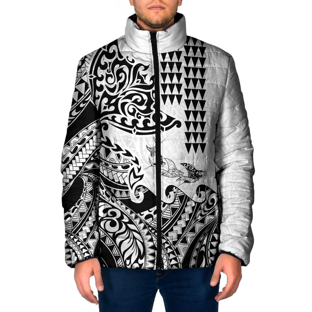 Hawaiian Tribal Manta Ray Padded Jacket Kakau Tattoo and Polynesian Art Motif Pattern