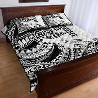 Hawaiian Tribal Manta Ray Quilt Bed Set Kakau Tattoo and Polynesian Art Motif Pattern
