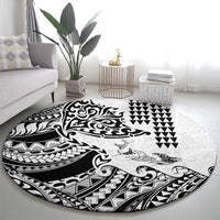 Hawaiian Tribal Manta Ray Round Carpet Kakau Tattoo and Polynesian Art Motif Pattern
