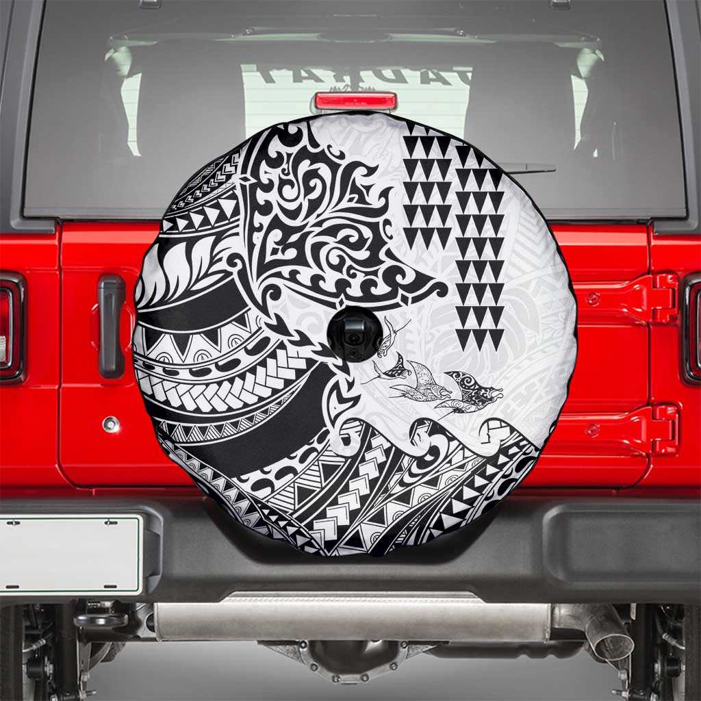 Hawaiian Tribal Manta Ray Spare Tire Cover Kakau Tattoo and Polynesian Art Motif Pattern