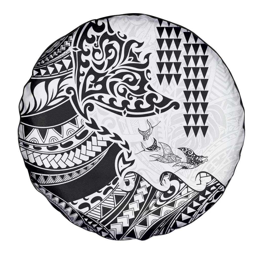Hawaiian Tribal Manta Ray Spare Tire Cover Kakau Tattoo and Polynesian Art Motif Pattern