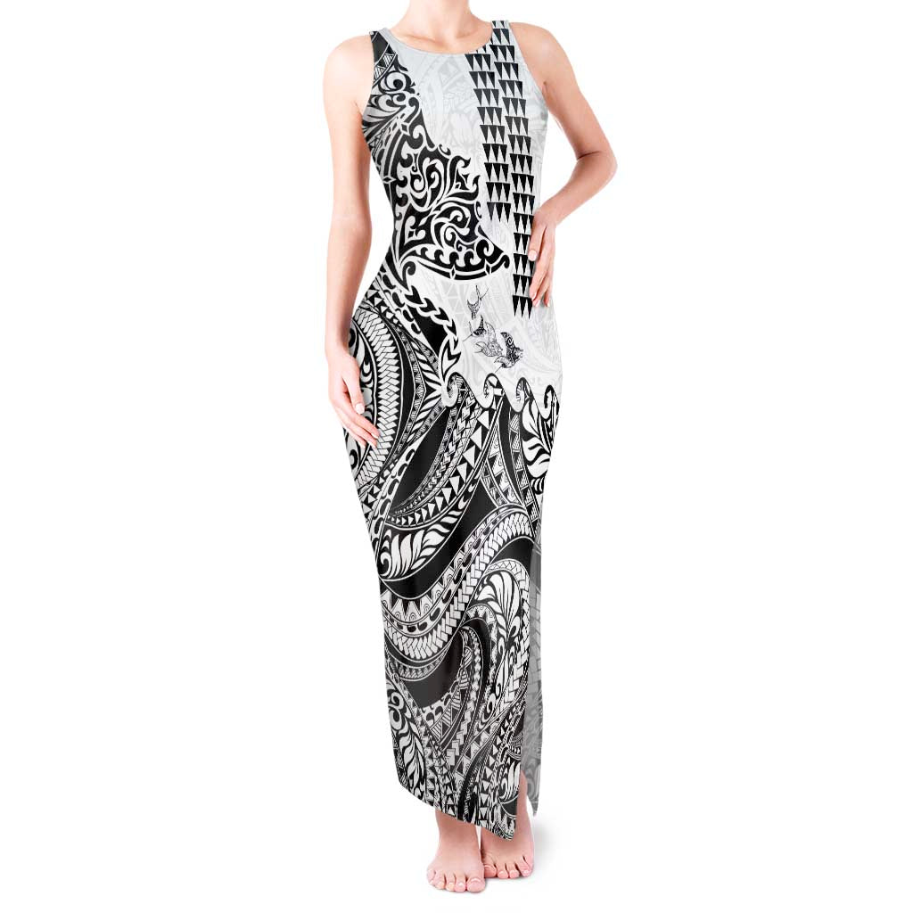 Hawaiian Tribal Manta Ray Tank Maxi Dress Kakau Tattoo and Polynesian Art Motif Pattern